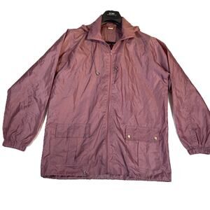 Tudor Court Vintage Raincoat Woman's Large Hide-Away Hood Drawstrings Full Zip